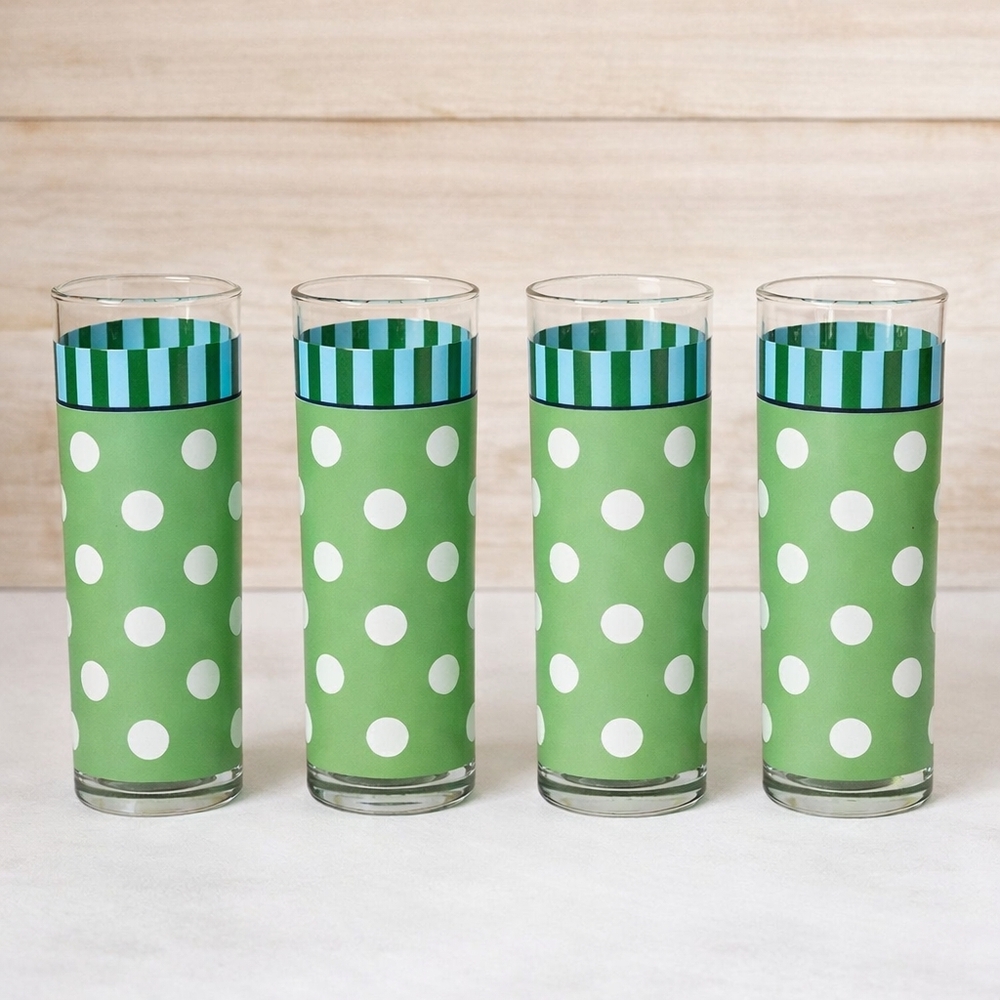 Vintage Gail Pittman Southern Living Set of 4 Striped Polka Dot Tall Tumblers